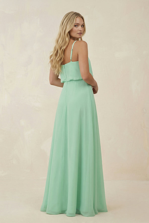 V-Neck Blouson A-Line Chiffon Bridesmaid Dress in Pale Pistachio - KissProm BRIDESMAID DRESSES