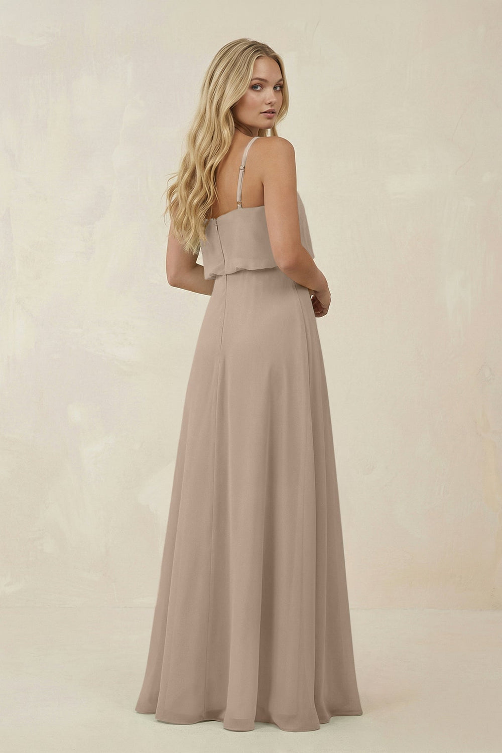 V - Neck Blouson A - Line Chiffon Bridesmaid Dress in Almond - KissProm Bridesmaid Dresses