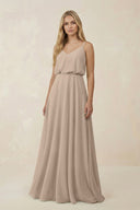 V - Neck Blouson A - Line Chiffon Bridesmaid Dress in Almond - KissProm Bridesmaid Dresses