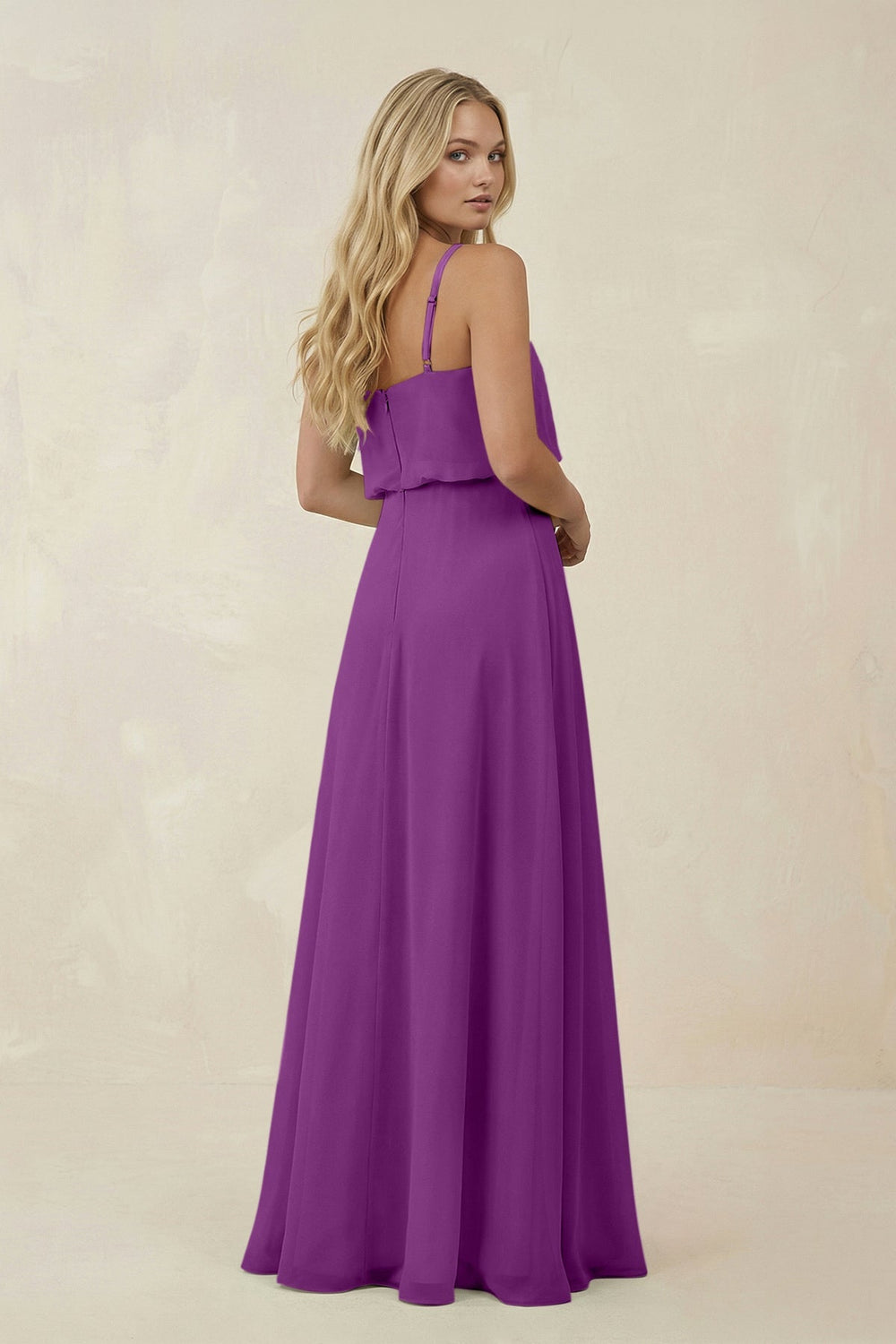 V - Neck Blouson A - Line Chiffon Bridesmaid Dress in Amethyst - KissProm Bridesmaid Dresses
