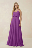 V - Neck Blouson A - Line Chiffon Bridesmaid Dress in Amethyst - KissProm Bridesmaid Dresses