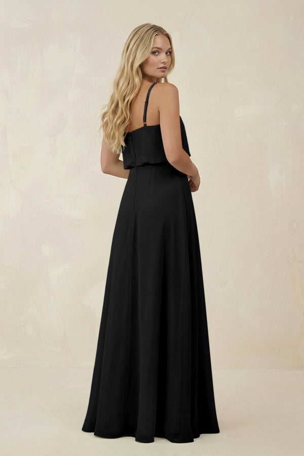 V - Neck Blouson A - Line Chiffon Bridesmaid Dress in Black - KissProm Bridesmaid Dresses