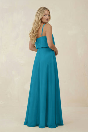 V - Neck Blouson A - Line Chiffon Bridesmaid Dress in Blue Jay - KissProm Bridesmaid Dresses