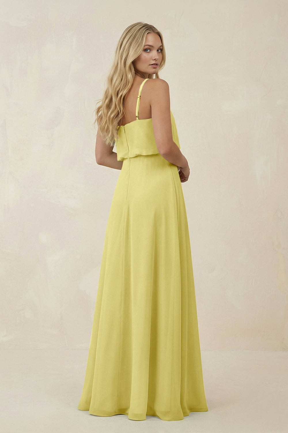 V - Neck Blouson A - Line Chiffon Bridesmaid Dress in Buttercup - KissProm Bridesmaid Dresses