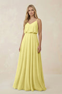 V - Neck Blouson A - Line Chiffon Bridesmaid Dress in Buttercup - KissProm Bridesmaid Dresses