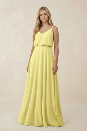 V - Neck Blouson A - Line Chiffon Bridesmaid Dress in Buttercup - KissProm Bridesmaid Dresses