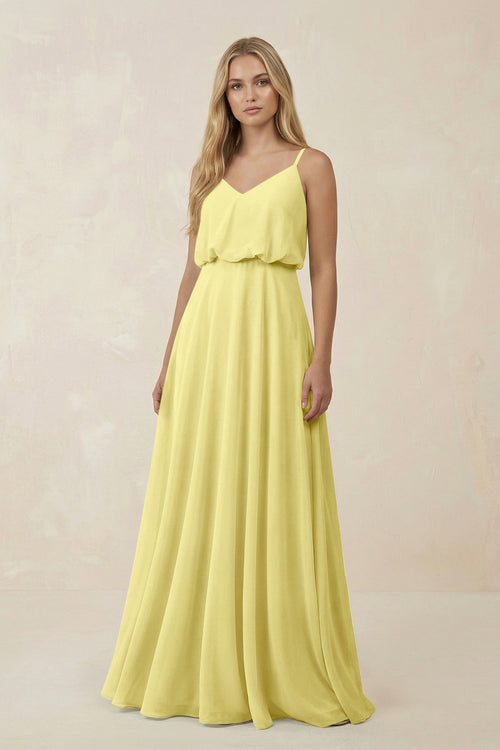 V-Neck Blouson A-Line Chiffon Bridesmaid Dress in Buttercup, Buttercup / 20