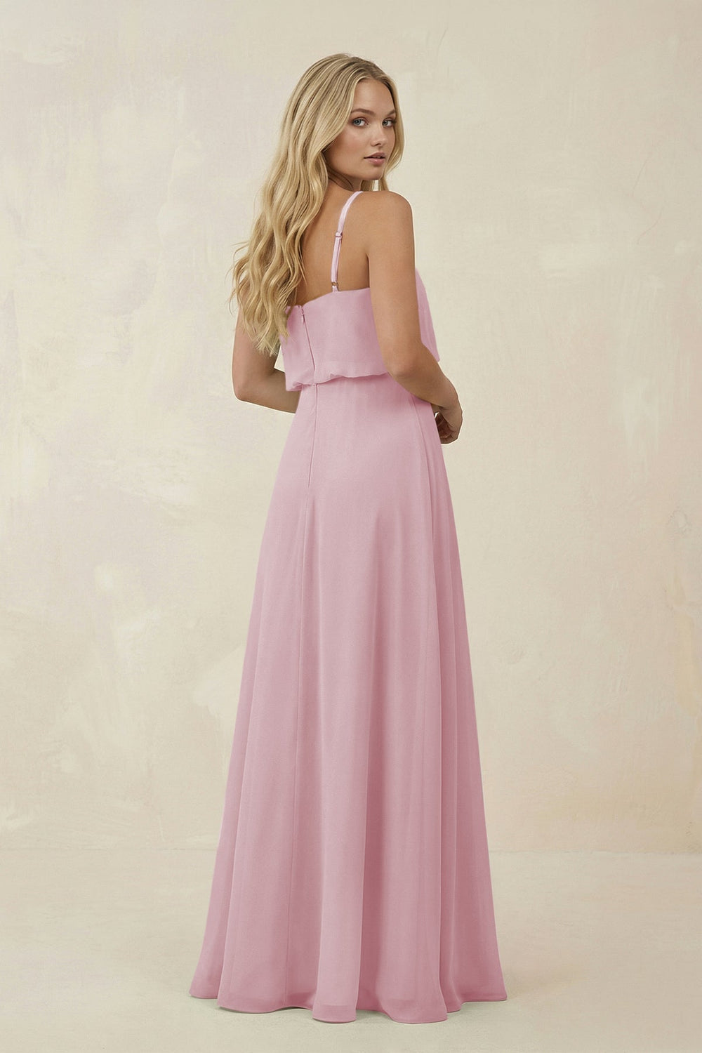 V - Neck Blouson A - Line Chiffon Bridesmaid Dress in Candy Pink - KissProm Bridesmaid Dresses