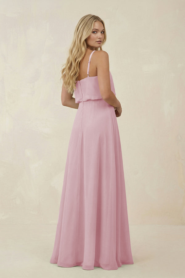 V - Neck Blouson A - Line Chiffon Bridesmaid Dress in Candy Pink - KissProm Bridesmaid Dresses
