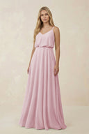 V - Neck Blouson A - Line Chiffon Bridesmaid Dress in Candy Pink - KissProm Bridesmaid Dresses