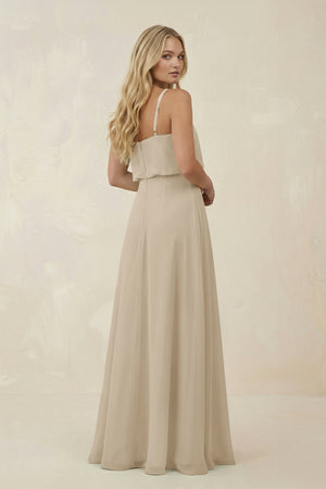 V - Neck Blouson A - Line Chiffon Bridesmaid Dress in Champagne - KissProm Bridesmaid Dresses