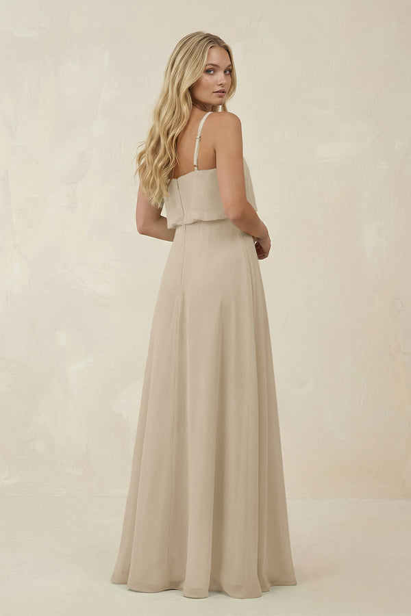 V - Neck Blouson A - Line Chiffon Bridesmaid Dress in Champagne - KissProm Bridesmaid Dresses