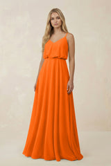 V - Neck Blouson A - Line Chiffon Bridesmaid Dress in Cinnamon - KissProm Bridesmaid Dresses