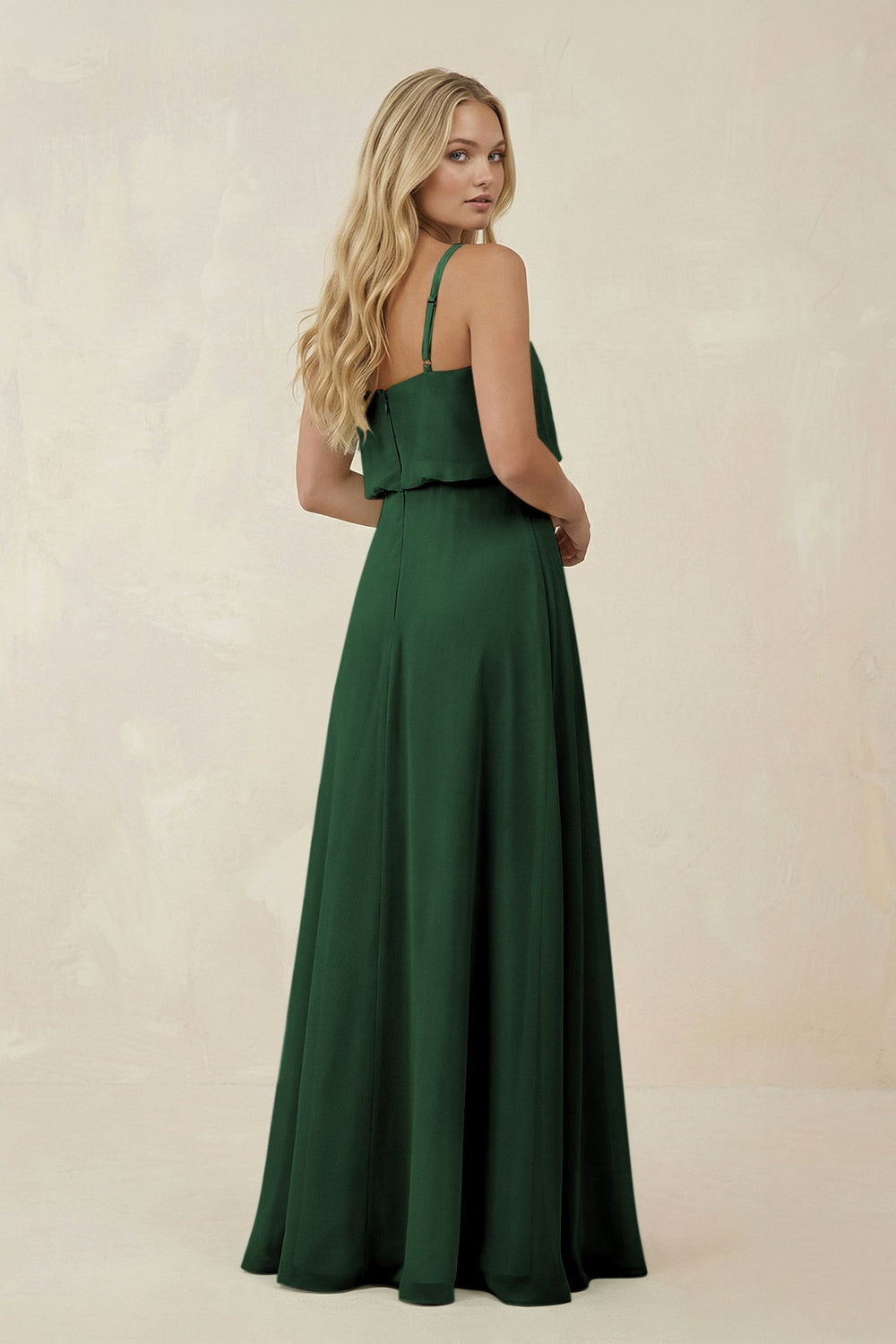 V - Neck Blouson A - Line Chiffon Bridesmaid Dress in Dark Green - KissProm Bridesmaid Dresses