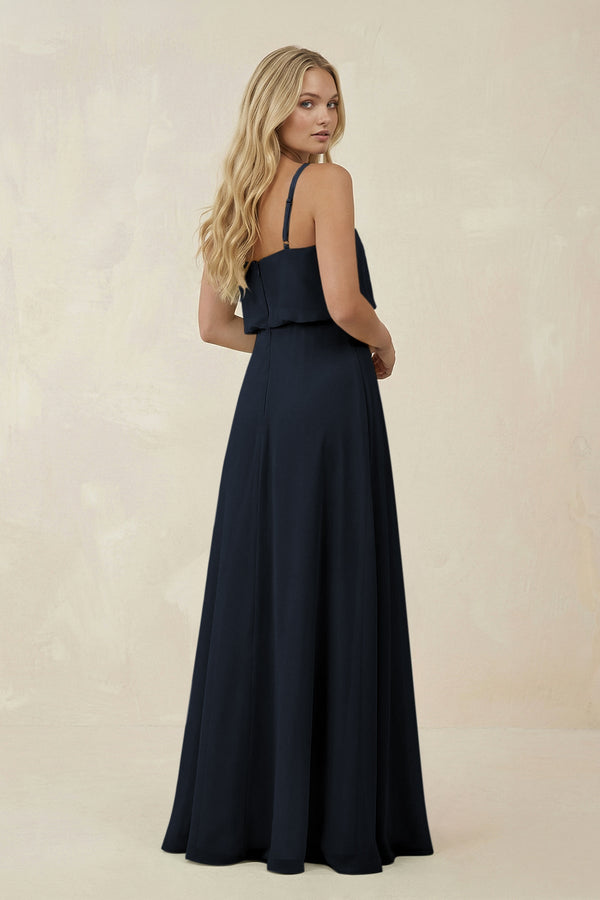 V - Neck Blouson A - Line Chiffon Bridesmaid Dress in Dark Navy - KissProm Bridesmaid Dresses