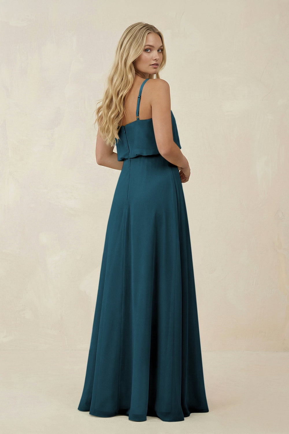 V - Neck Blouson A - Line Chiffon Bridesmaid Dress in Dark Teal - KissProm Bridesmaid Dresses
