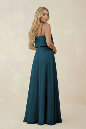 V - Neck Blouson A - Line Chiffon Bridesmaid Dress in Dark Teal - KissProm Bridesmaid Dresses