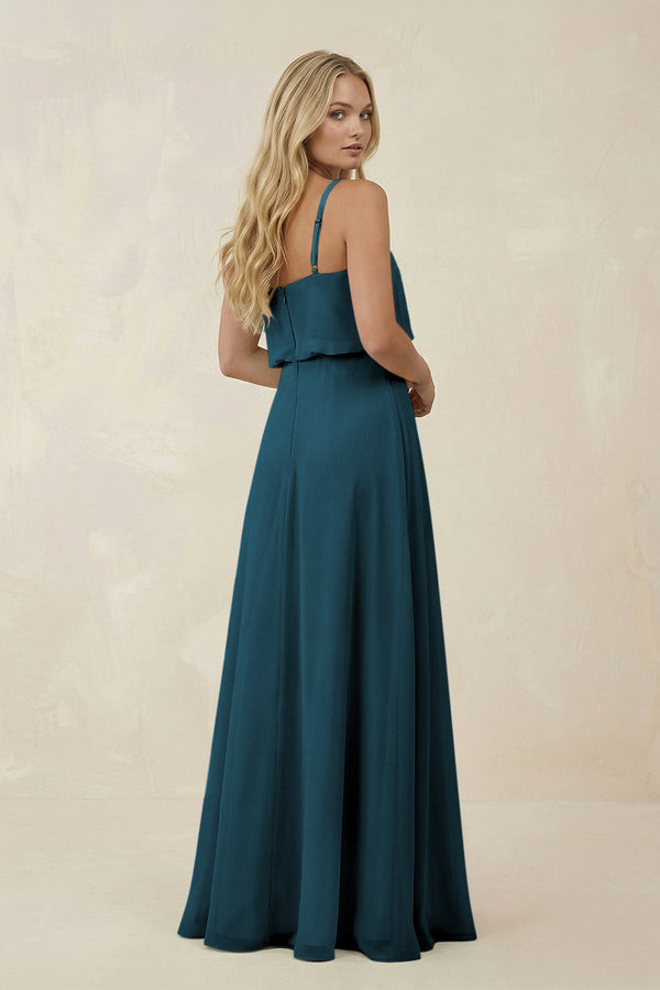 V - Neck Blouson A - Line Chiffon Bridesmaid Dress in Dark Teal - KissProm Bridesmaid Dresses