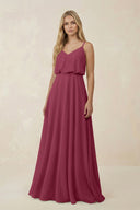 V - Neck Blouson A - Line Chiffon Bridesmaid Dress in Desert Rose - KissProm Bridesmaid Dresses