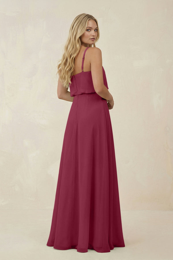 V - Neck Blouson A - Line Chiffon Bridesmaid Dress in Desert Rose - KissProm Bridesmaid Dresses