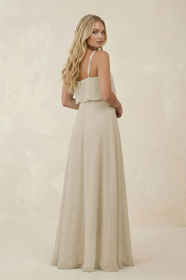 V - Neck Blouson A - Line Chiffon Bridesmaid Dress in Dove Gray - KissProm Bridesmaid Dresses