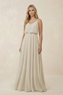 V - Neck Blouson A - Line Chiffon Bridesmaid Dress in Dove Gray - KissProm Bridesmaid Dresses