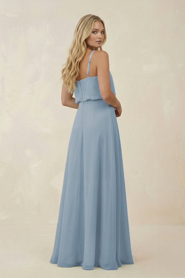 V - Neck Blouson A - Line Chiffon Bridesmaid Dress in Dusty Blue - KissProm Bridesmaid Dresses