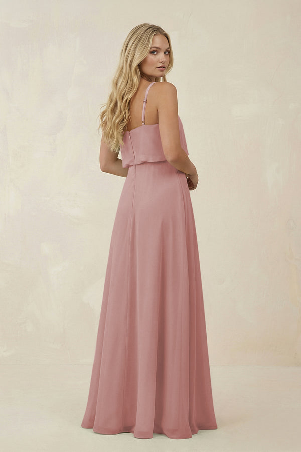 V - Neck Blouson A - Line Chiffon Bridesmaid Dress in Dusty Rose - KissProm Bridesmaid Dresses