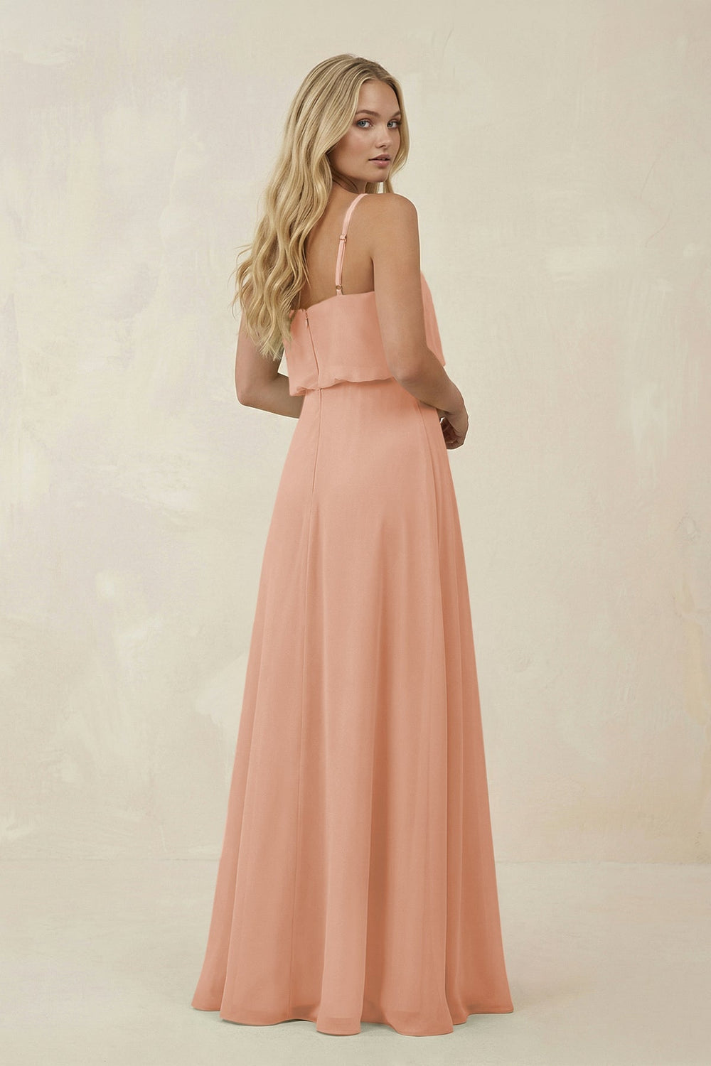 V - Neck Blouson A - Line Chiffon Bridesmaid Dress in English Rose - KissProm Bridesmaid Dresses