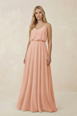 V - Neck Blouson A - Line Chiffon Bridesmaid Dress in English Rose - KissProm Bridesmaid Dresses