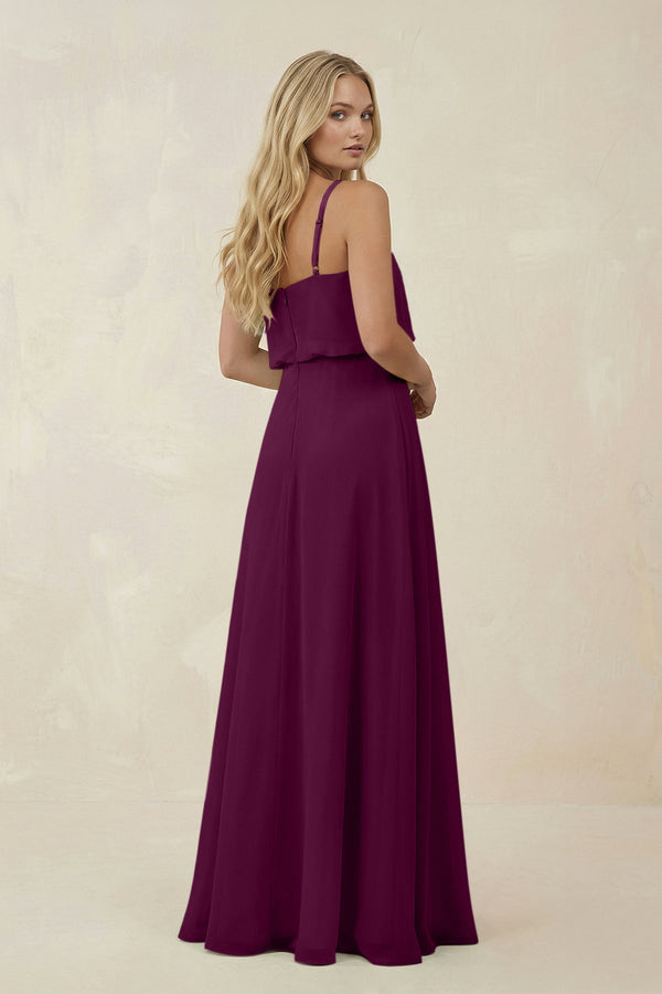 V - Neck Blouson A - Line Chiffon Bridesmaid Dress in Fig - KissProm Bridesmaid Dresses