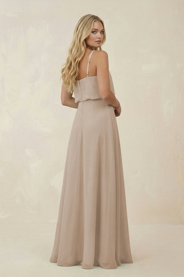 KissProm V-Neck Blouson A-Line Chiffon Bridesmaid Dress in Frost, Frost / 30