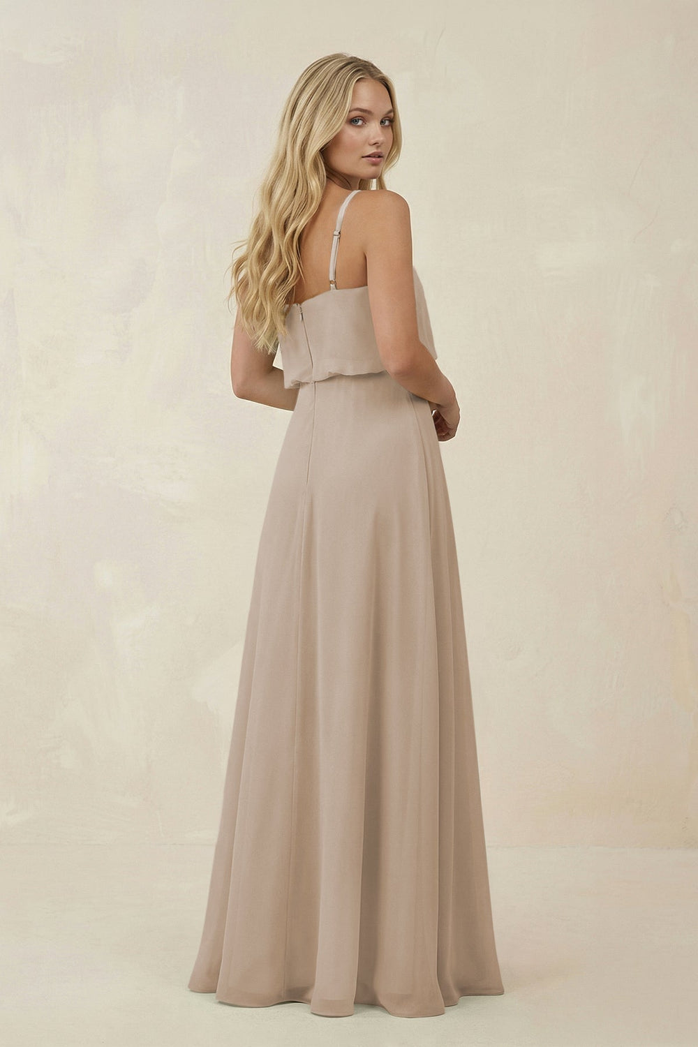 V - Neck Blouson A - Line Chiffon Bridesmaid Dress in Frost - KissProm Bridesmaid Dresses