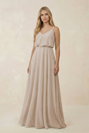 V - Neck Blouson A - Line Chiffon Bridesmaid Dress in Frost - KissProm Bridesmaid Dresses