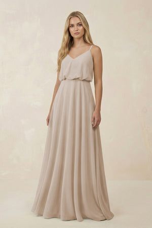 V - Neck Blouson A - Line Chiffon Bridesmaid Dress in Frost - KissProm Bridesmaid Dresses
