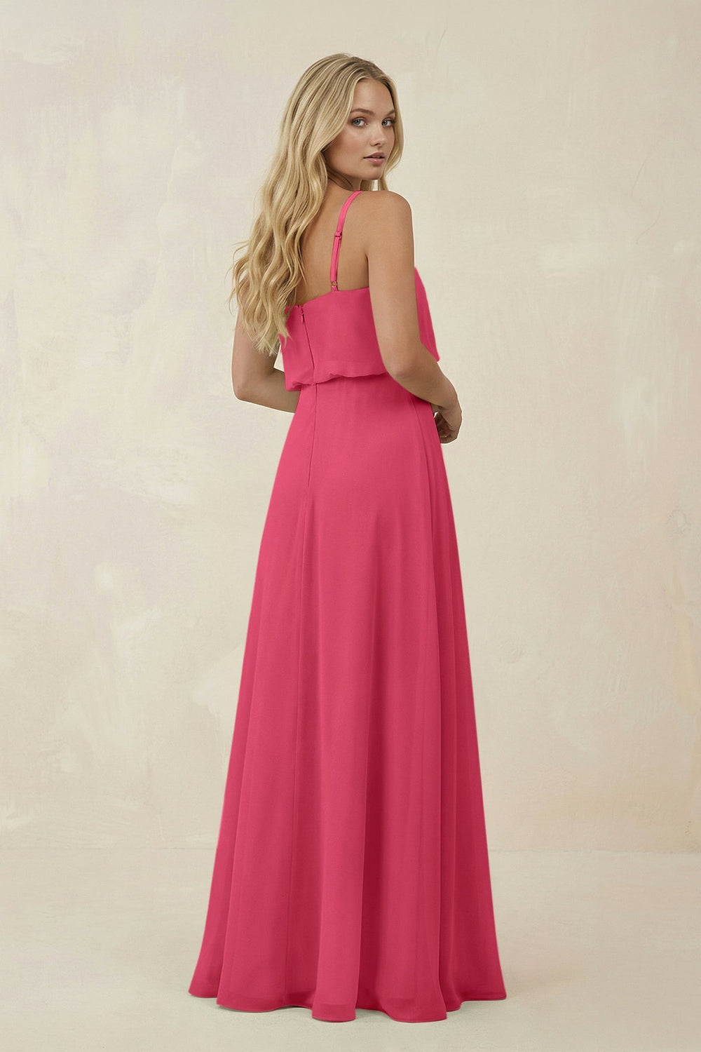 V - Neck Blouson A - Line Chiffon Bridesmaid Dress in Fuchsia - KissProm Bridesmaid Dresses