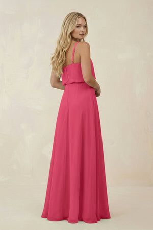 V - Neck Blouson A - Line Chiffon Bridesmaid Dress in Fuchsia - KissProm Bridesmaid Dresses