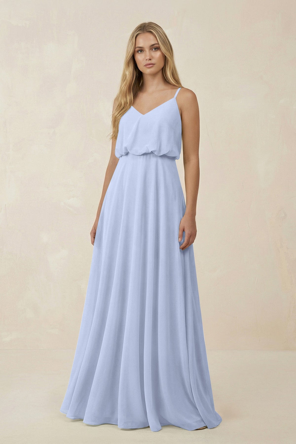 V - Neck Blouson A - Line Chiffon Bridesmaid Dress in Ice - KissProm Bridesmaid Dresses