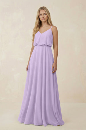 V - Neck Blouson A - Line Chiffon Bridesmaid Dress in Lavender - KissProm Bridesmaid Dresses