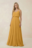 V - Neck Blouson A - Line Chiffon Bridesmaid Dress in Marigold - KissProm Bridesmaid Dresses