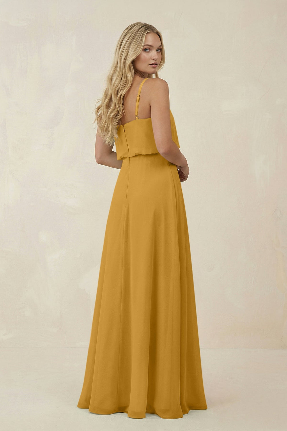 V - Neck Blouson A - Line Chiffon Bridesmaid Dress in Marigold - KissProm Bridesmaid Dresses