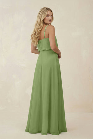 V - Neck Blouson A - Line Chiffon Bridesmaid Dress in Matcha - KissProm Bridesmaid Dresses