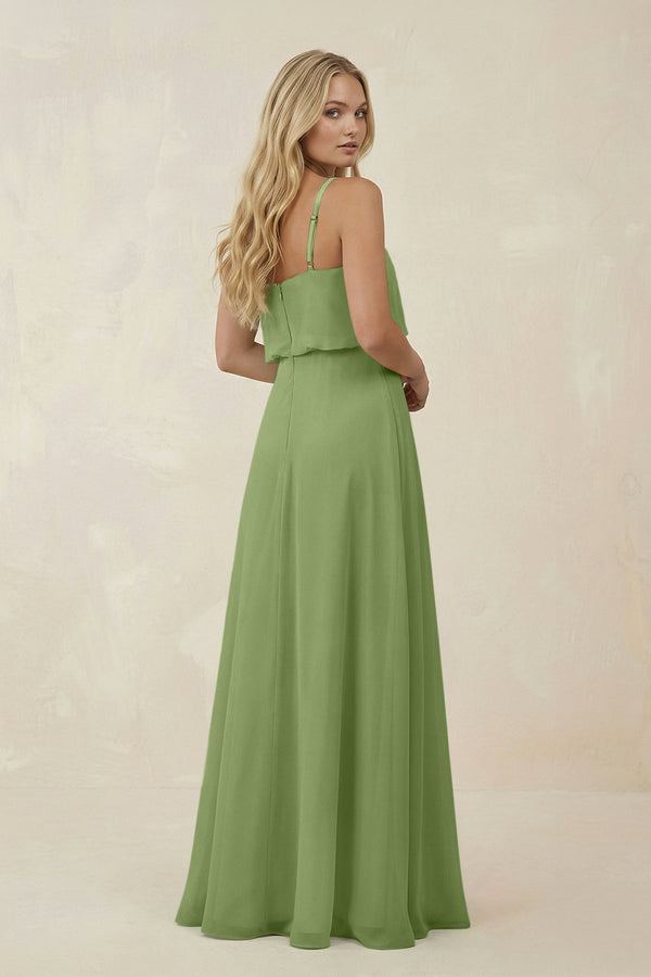 V - Neck Blouson A - Line Chiffon Bridesmaid Dress in Matcha - KissProm Bridesmaid Dresses