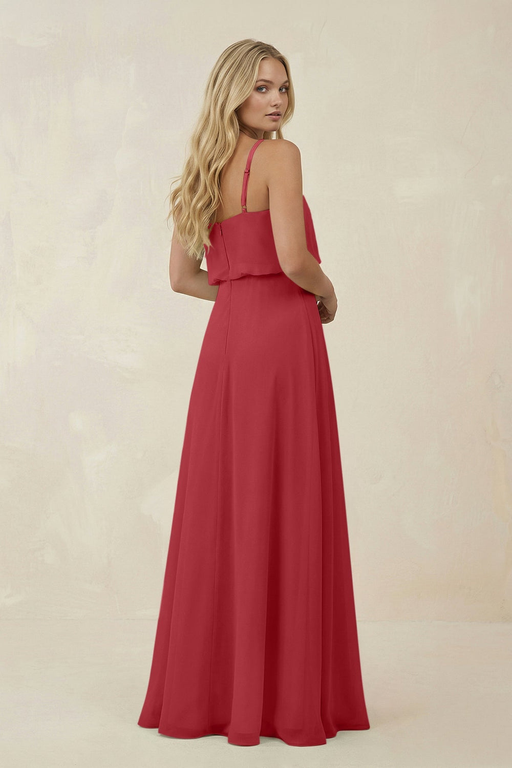 V - Neck Blouson A - Line Chiffon Bridesmaid Dress in Merlot - KissProm Bridesmaid Dresses