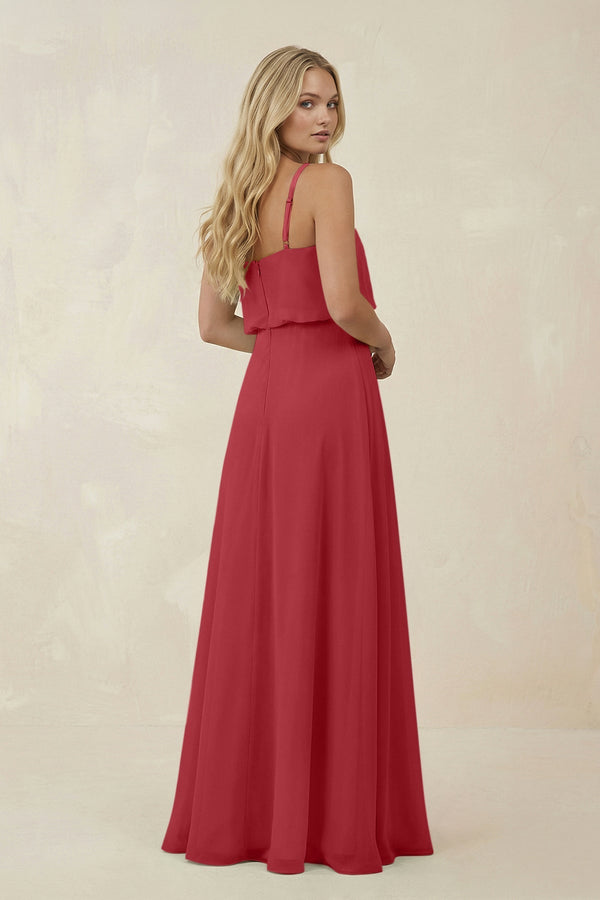 V - Neck Blouson A - Line Chiffon Bridesmaid Dress in Merlot - KissProm Bridesmaid Dresses