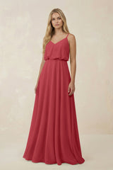 V - Neck Blouson A - Line Chiffon Bridesmaid Dress in Merlot - KissProm Bridesmaid Dresses