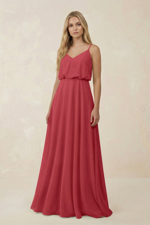 V - Neck Blouson A - Line Chiffon Bridesmaid Dress in Merlot - KissProm Bridesmaid Dresses