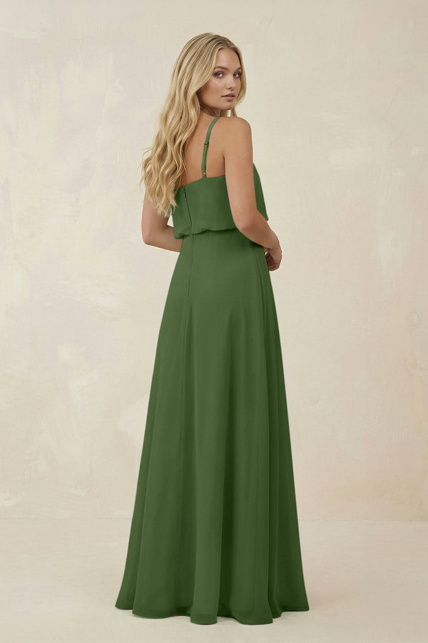 V - Neck Blouson A - Line Chiffon Bridesmaid Dress in Moss - KissProm Bridesmaid Dresses