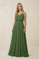 V - Neck Blouson A - Line Chiffon Bridesmaid Dress in Moss - KissProm Bridesmaid Dresses