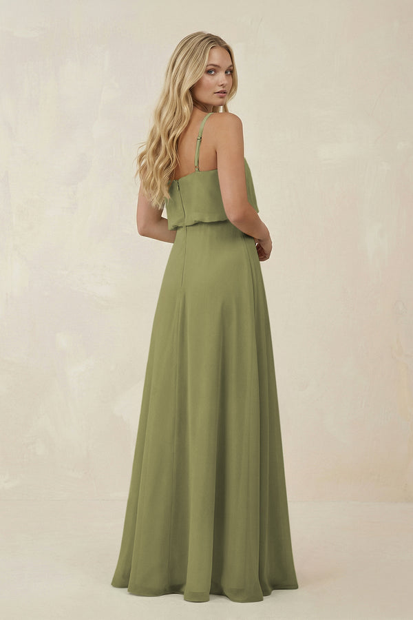 V - Neck Blouson A - Line Chiffon Bridesmaid Dress in Moss Green - KissProm Bridesmaid Dresses